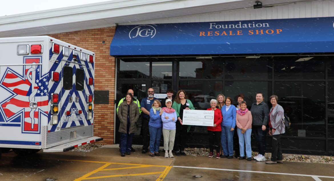 The JCH Foundation donated $110,000 back to Jersey Community Hospital through the ongoing efforts of the JCH Foundation Resale Shop to fund the purchase of a new, bariatric-friendly ambulance.